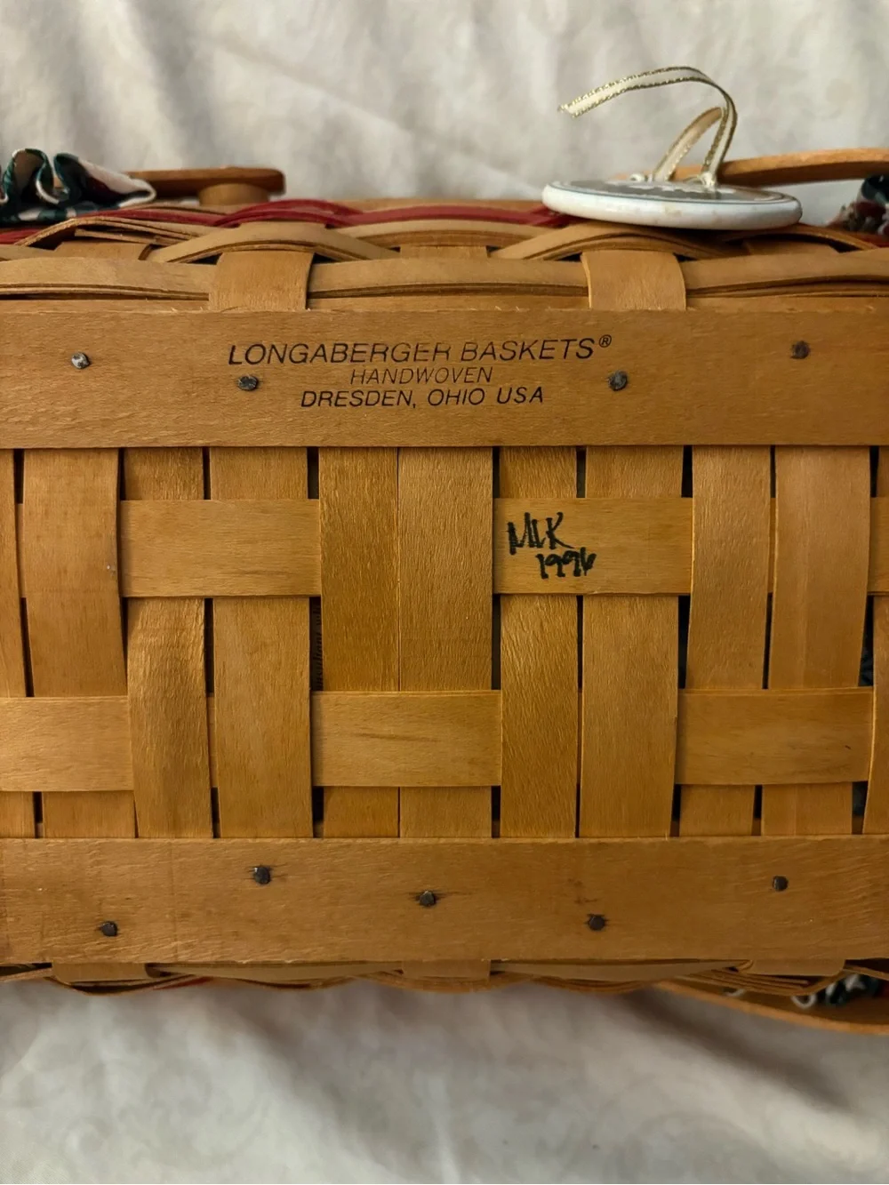 Longaberger Holiday Cheer Woven Basket with Holly liner.